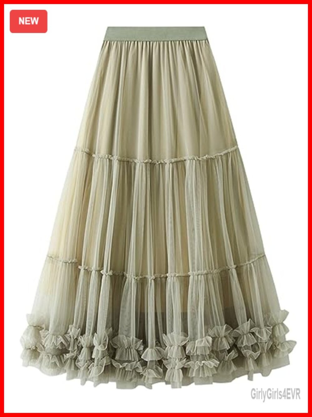 Tulle Maxi Skirt for Women Long Tiered A-Line Mesh Elastic Waist Layered